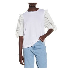 Sandro Ruffle T-Shirt White Size 0